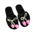 thumbnail image 4 of uublik Womans Fuzzy Slippers Memory Foam Open-Toe Slippers Soft Fleece Indoor Shoes Indoor/Outdoor Slippers, Black, 4 of 6