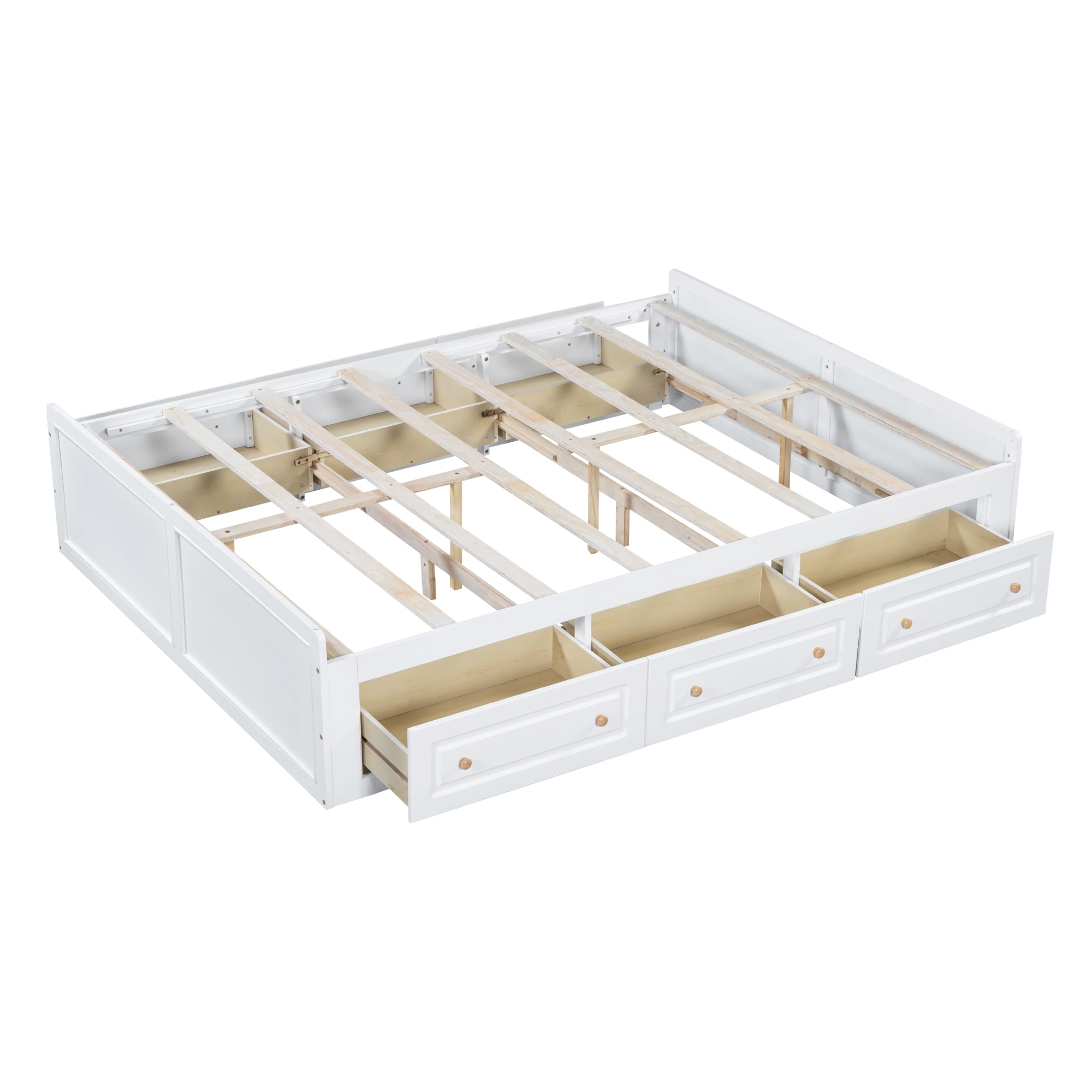 Jopath Queen Size Platform Bed Frame with 6 Drawers, Wood Bed with Slatted Base for Teen and Adult White
