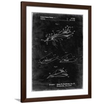 Art.com PP983-Black Grunge Paper Airplane Patent Poster Giclee Print by Cole Borders, Brown Frame Wall Art, 32" x 40"