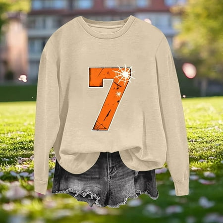 Zedker Fashionable Prints Sweatshirts for Women Fall and Winter Casual Crewneck Long Sleeve Comfy Loose Pullover Thermal Tops Khaki XL