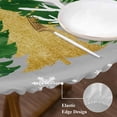 thumbnail image 3 of Grey Christmas Tree Round Tablecloth, Fitted Table Cover with Elastic for 36"-44" Round Tables, Green Golden Xmas Tree Snowflake Winter Table Cloth Outdoor Indoor Dinning Party Waterproof Tablecloths, 3 of 7