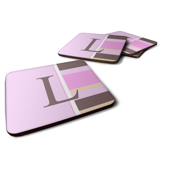 Letter L Initial Monogram - Pink Stripes Foam Coaster Set of 4
