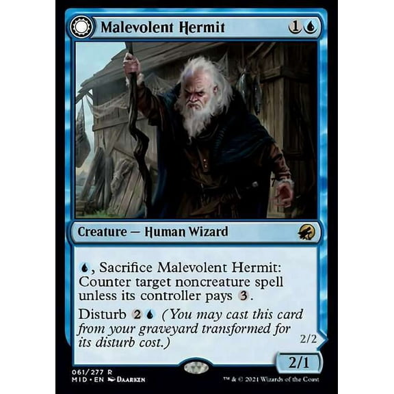 MtG Innistrad: Midnight Hunt Rare Malevolent Hermit // Benevolent Geist (Foil) #61