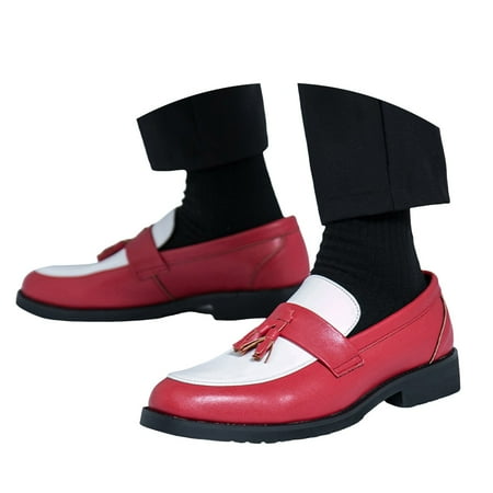 Mepaouo Men s Leather Slip on Penny Loafers Classic Round Toe Business Casual Formal Work Shoes Red 10