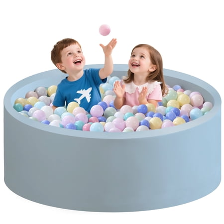 AUNEKIV Kids Foam Ball Pit for Toddlers with Large Baby Ball Pit with Soft Memory Sponge Indoor Outdoor Toys Lightblue(No Balls Included)
