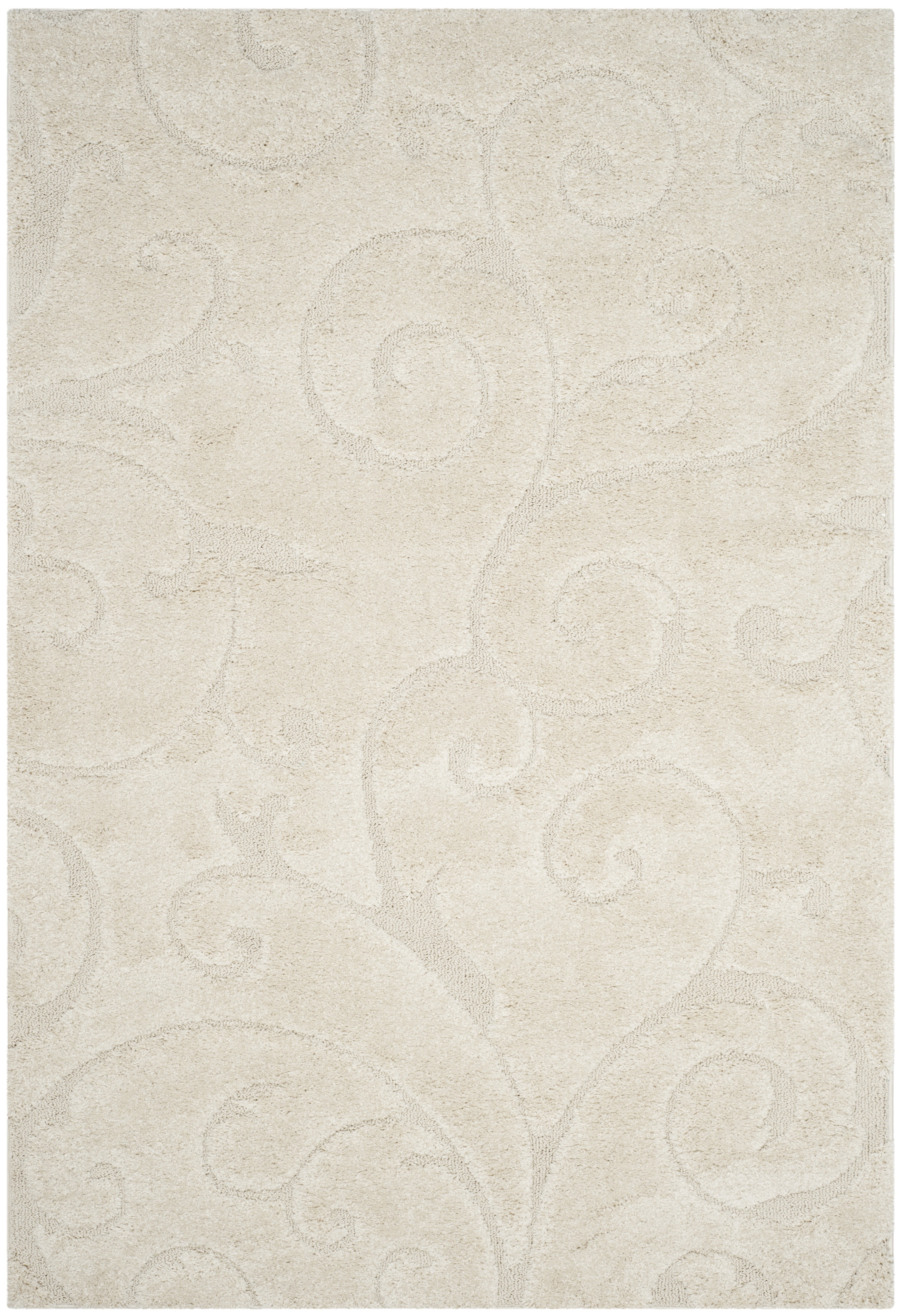 SAFAVIEH Florida Doug Floral Vines Geometric Shag Area Rug, Creme, 5'3" x 7'6" - Transitional Modern Design, Creme & Creme, Non-Shedding & Easy Cleaning, Ultra Plush Thick Pile, Ideal for Living Room