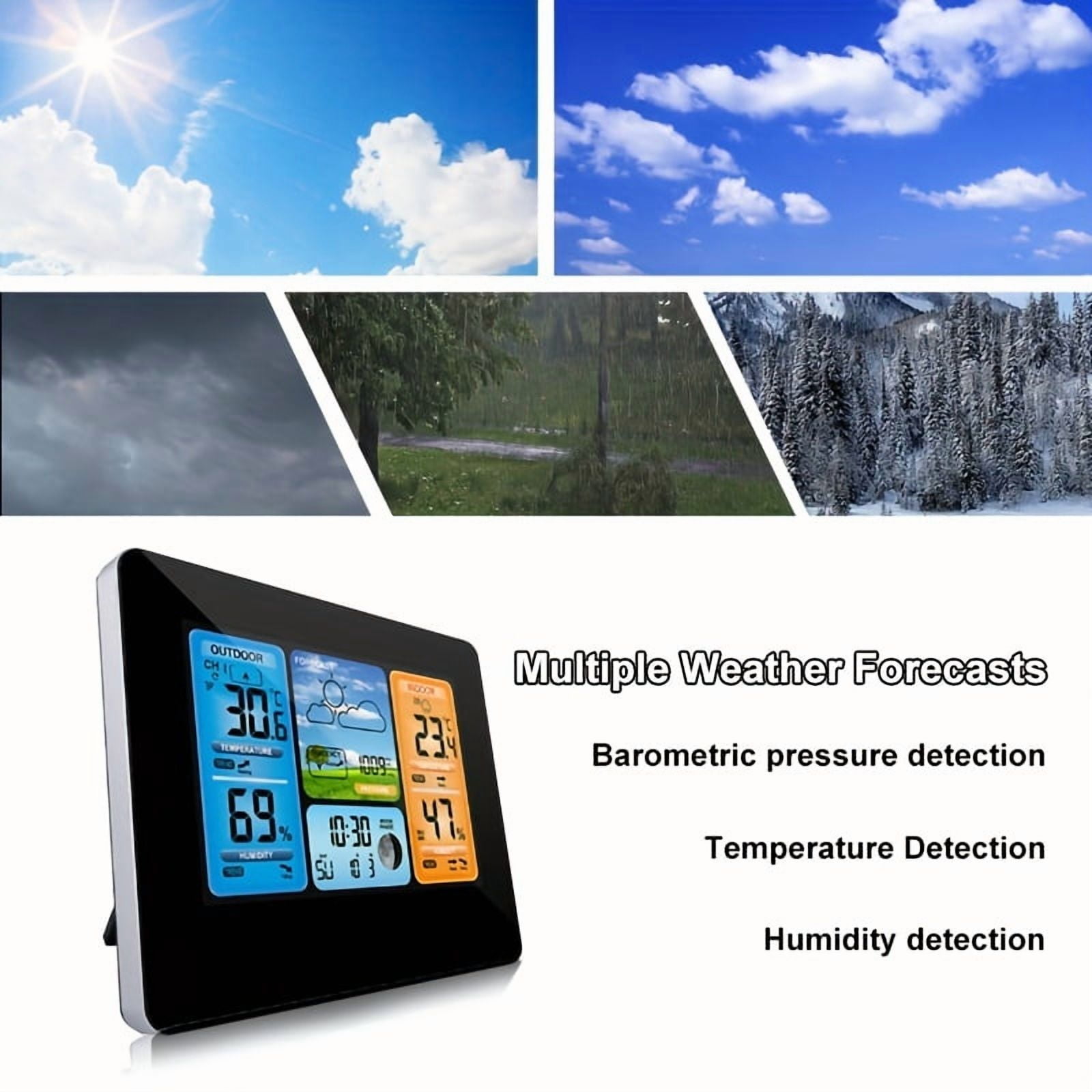 Weather Station Wireless Indoor Outdoor Thermometer - Digital Weather Thermometer with Atomic Clock Temperature Humidity Monitor with Calendar