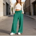 thumbnail image 2 of ANINEO Women Casual Pants Elastic Waist Wide Leg Sweatpants With Pockets Comfortable Loose Fit Trousers Solid Color Comfort Daily Female Slacks, 2 of 4