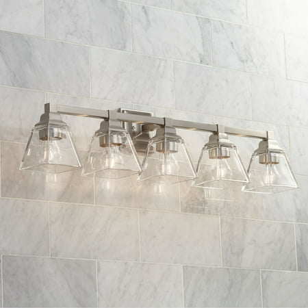 

Regency Hill Modern Wall Light Satin Nickel Hardwired 35 1/4 Wide 5-Light Fixture Clear Glass for Bathroom Vanity