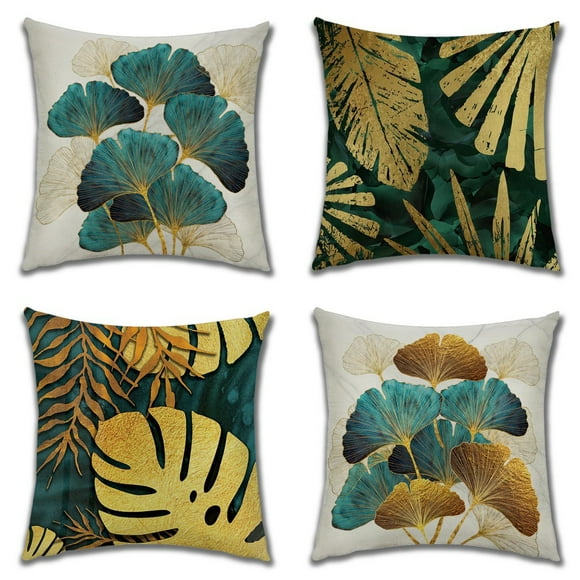 4pcs,Vintage Linen Fabric Cushion Covers,green