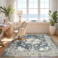 thumbnail image 3 of Design&I 6'x9' Washable Area Rug Sleek Flatweave Pet Friendly Beige Vintage Distressed Scroll Ornate Border Boho Latticework for Queen Size Bedroom, Under Bed, 3 of 7