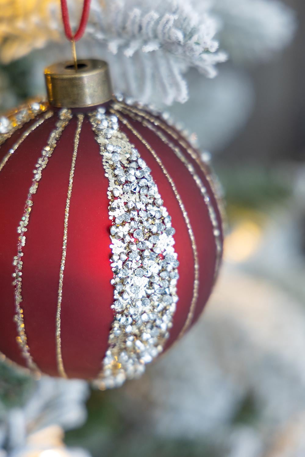 Set of 6 Glass Christmas Ball Ornaments with Glitter and Painting Design by Riccardo Tree Decor