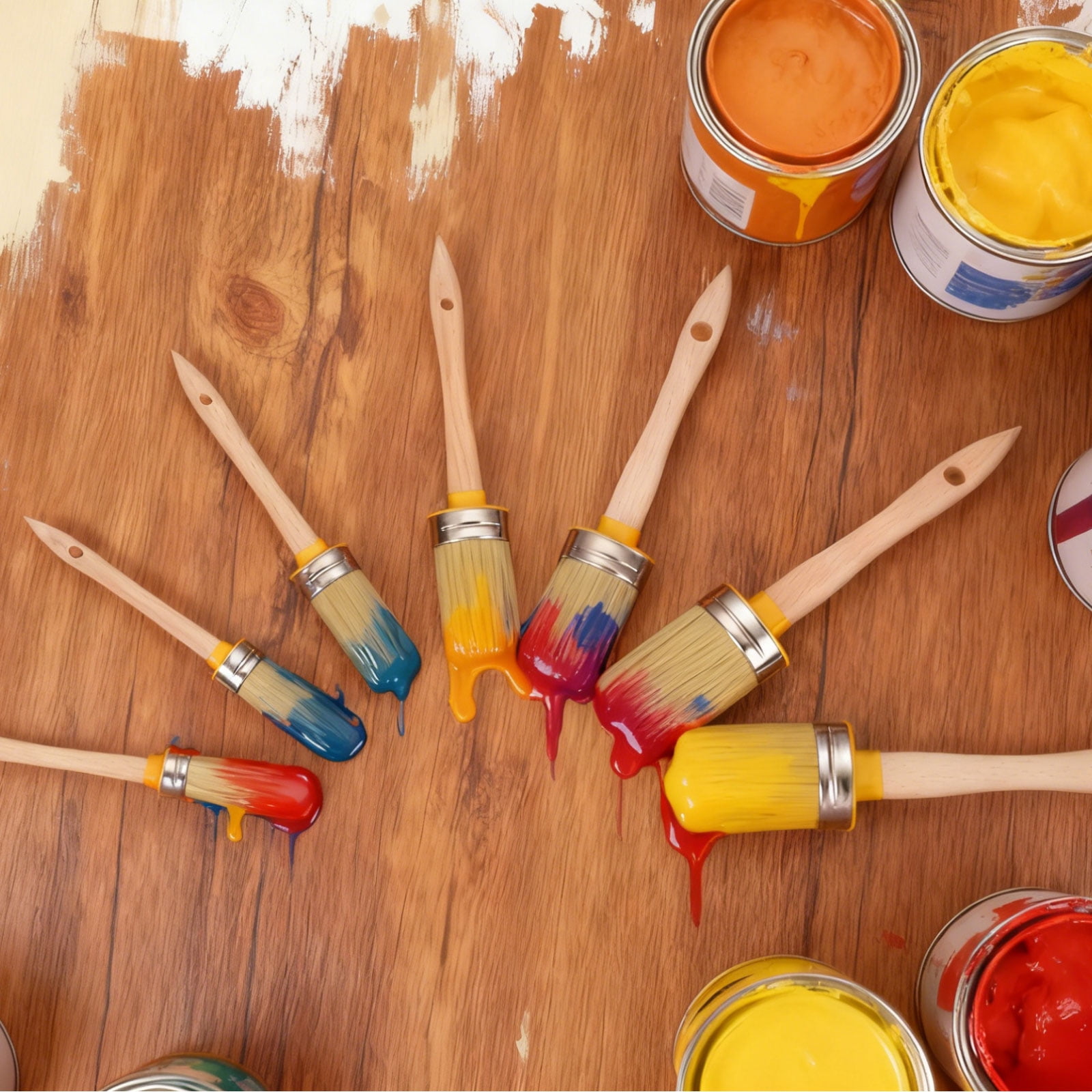 Uxcell  Wax Paint Brushes, 2 x 0.7 Inch Paint Brush, Oval PET Fiber Bristle with Wood Handle, Painting Tool for Furniture DIY Home Decor Art Crafts, Yellow