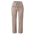 thumbnail image 2 of Hifoo Women Solid Color Straight Solid Color Pants Drawstring Linen Women Elastic Waist Long Cotton Casual Pants Trousers Birthday Slacks, 2 of 4