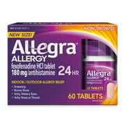 Allegra 24 Hour Non-Drowsy Antihistamine Medicine Tablets for Adult Allergy Relief, Fexofenadine, 180 mg, 60 Pills