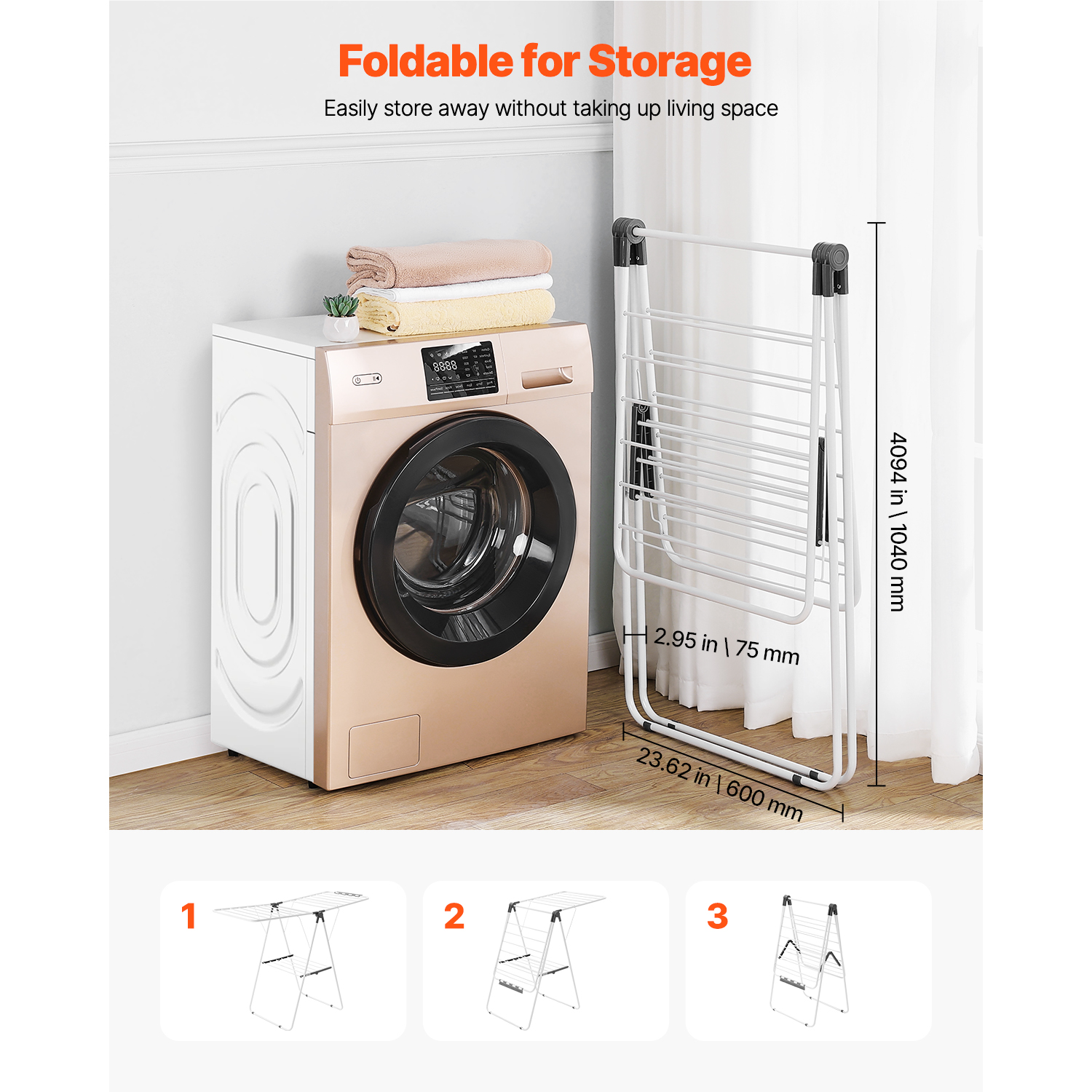 KFFKFF 2-Tier Adjustable Clothes Drying Rack, White photo 5