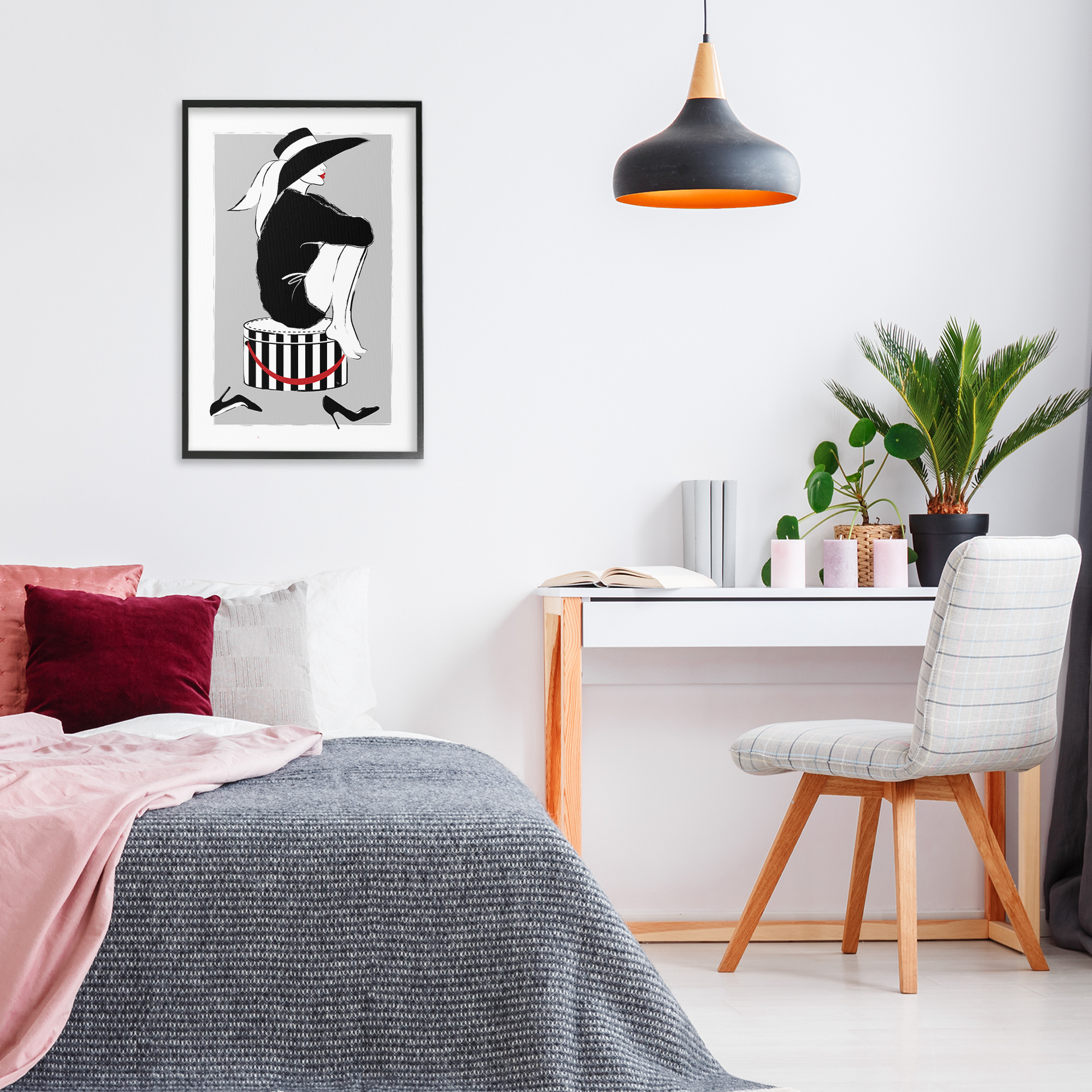 Stupell Industries Sitting On Hat Box Novelty Painting Black Framed Art Print Wall Art, 20 x 30