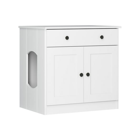 Palace Imports 100% Solid Wood Ziva 2-Door Cat Litter Box Enclosure, White