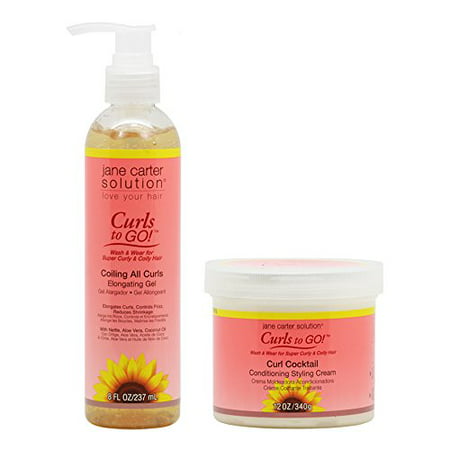 Jane Carter Curls to GO Coiling All Curls Elongating Gel 8oz & Curl Cocktail Conditioning Styling Cream 12oz