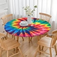 thumbnail image 3 of Colorful Rainbow Tie Dye Spiral Pattern Round Fitted Tablecloth with Elastic Edge,Dining Table Cover Waterproof,Outdoor Round Tablecloth for Camping,Dining,Indoor and Outdoor, 3 of 7