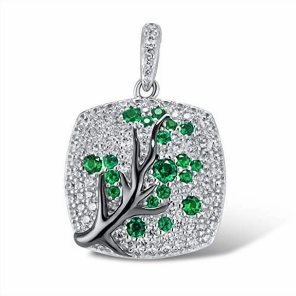 Santuzza 925 Sterling Silver Cherry Pendant Green Spinel Cubic Zirconia Tree Branches Pendants for Women