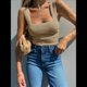 thumbnail image 4 of Camisetas Sin Mangas Acanaladas para Mujer, Verano 2025, Cuello Cuadrado, Informales, Ajustadas, de Punto. Caqui L, 4 of 7