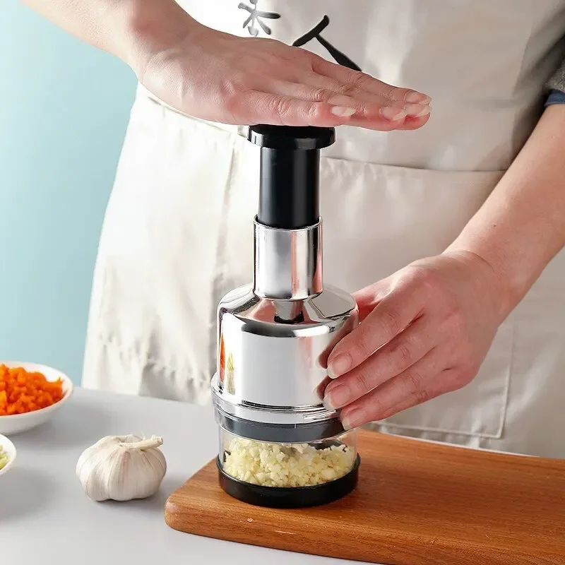 Manual Garlic Press Chopper Stainless Steel Blade Food Cutter for Garlic Onion Vegetable Kitchen Cooking