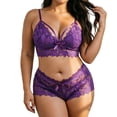thumbnail image 7 of Yuanlook Women Plus Size Lace Loungewear Set, Spaghetti Strap V Neck Cami Crop Top & High Waist Shorts Bow Decor Daily Sleep Outfit S-XXXXL, 7 of 7