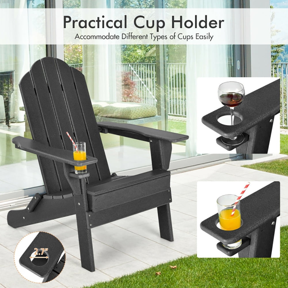 Aimee Lii Foldable Weather Resistant Patio Chair with Built-in Cup Holder, Outdoor Patio Furniture, Black