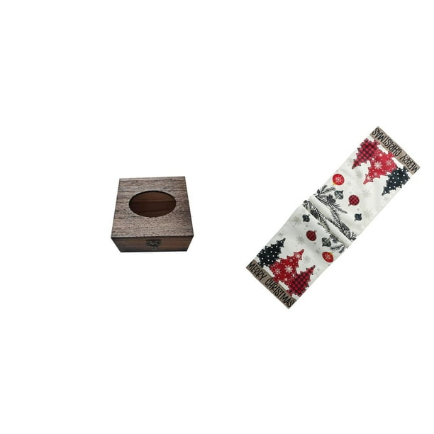 Estuche de pañuelos de escritorio,Caja de pañuelos faciales de madera estilo retro,Camino de mesa navideño,Camino de mesa navideño para la cocina de invierno,Decoración de mesa de comedor