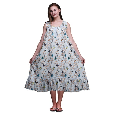 

Bimba Light Lavender Blue2 Butterflies Flower & Butterflies Sleeveless Cotton Nightgowns for Women Printed Mid-Calf Length Sleepwear X-Small