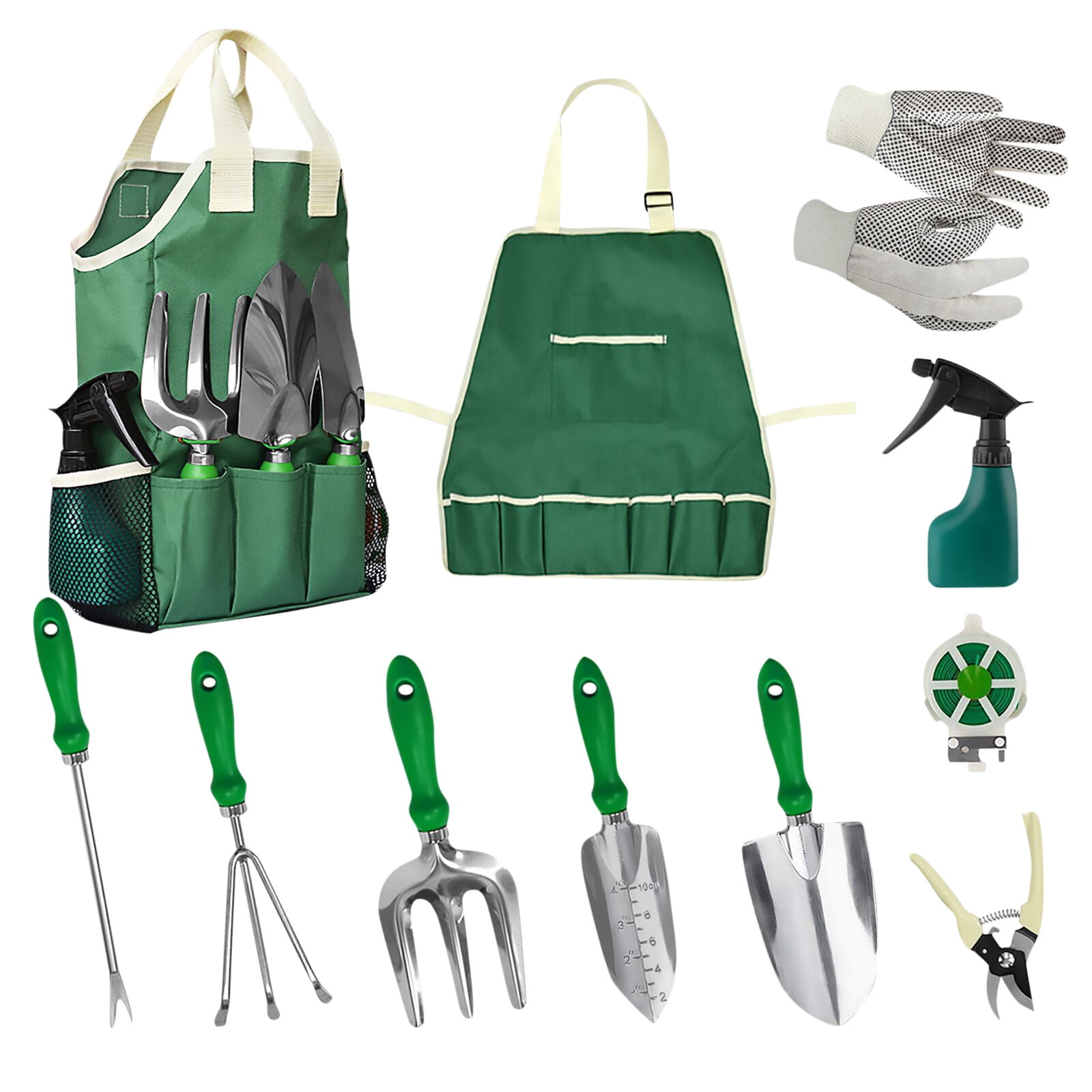 Kids Garden Tool Set 11-Piece Children Gardening Equipment with Apron Tote Bag for Outdoor Yard Play Planting Learning(Green)