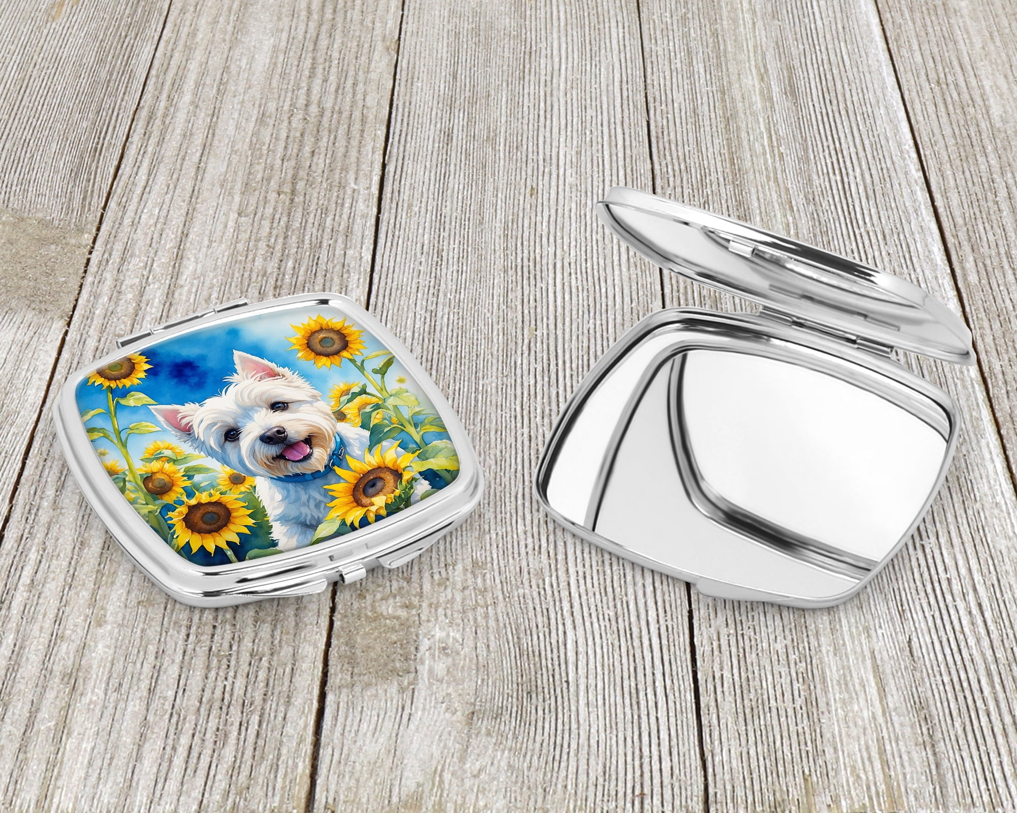 Westie in Sunflowers Compact Mirror 2.75 in x 3 in