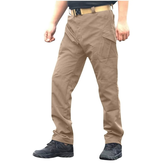 Lorytime Men's Cargo Pants Wide Leg Elastic Waist Trousers Soild Full Length Outdoors Pants with Multi Pockets Outwear
