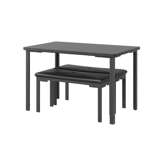 Kitchen Table and 2 Dining Benches Set, 3 Piece Dining Table Set for 4, Space-Saving Dinette for Kitchen