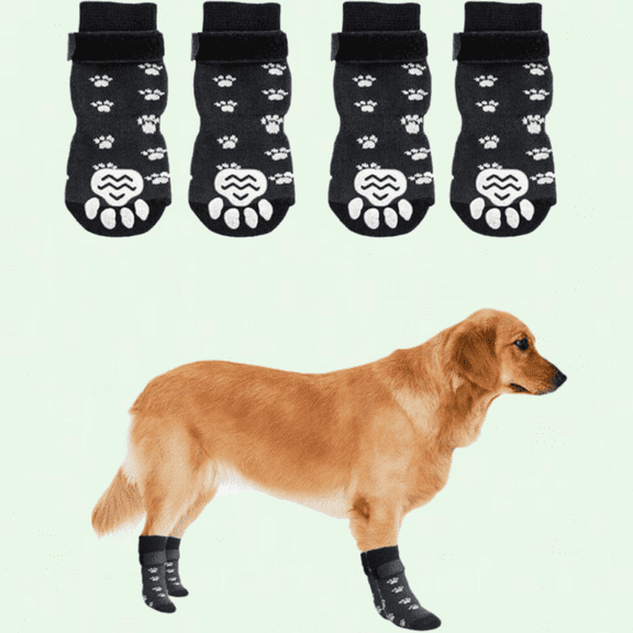 Anti-Slip Dog Socks with Adjustable Straps for Indoor Hardwood Floors, White Paw (L)