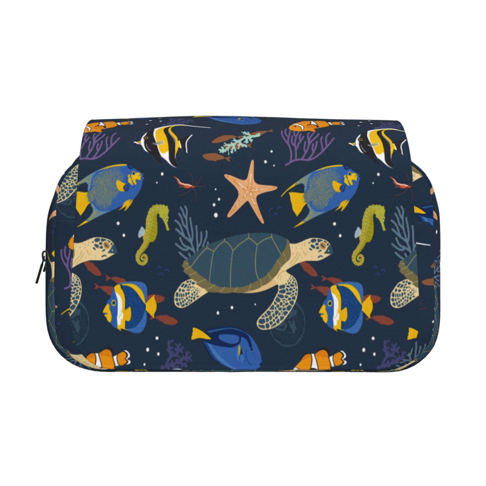 Rateoe Undersea Animals Pattern Double Clamshell Pen Case, Storage Organizer with Two Zipper Compartments– Holds Up to 50 Pencils & Pens