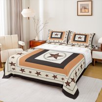 Homewish Vintage Texas Stars Twin Sheet Sets,Western Cowboys Twin Fitted Sheet,Brown Beige Flat Sheet For Boys Kids,Luxury Bedroom Decor,3 Pieces