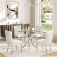 thumbnail image 3 of Round Table Set for 4, 36" Tempered Glass Gold Legs Dining Table with Dining Chairs for Dining Room, Kitchen, Meeting Room, 3 of 9