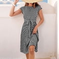 thumbnail image 4 of Puntoco Falda Plisada De Moda Casual Para Mujer Vestido De Cuello Redondo De Manga Corta Con Cintura Estampada Vestido De Cuello Redondo De Manga Corta Negro M,Regalos Para Mujer Joven, 4 of 6