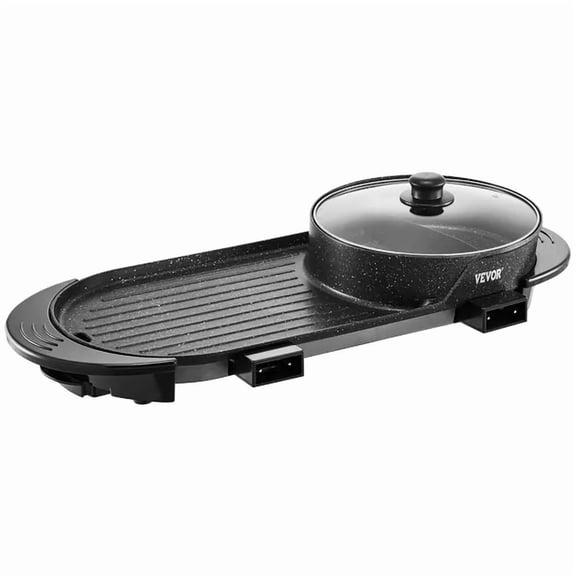 2200W 2 in 1 Electric Smokeless Hot Pot Grill for 1 to 6 People