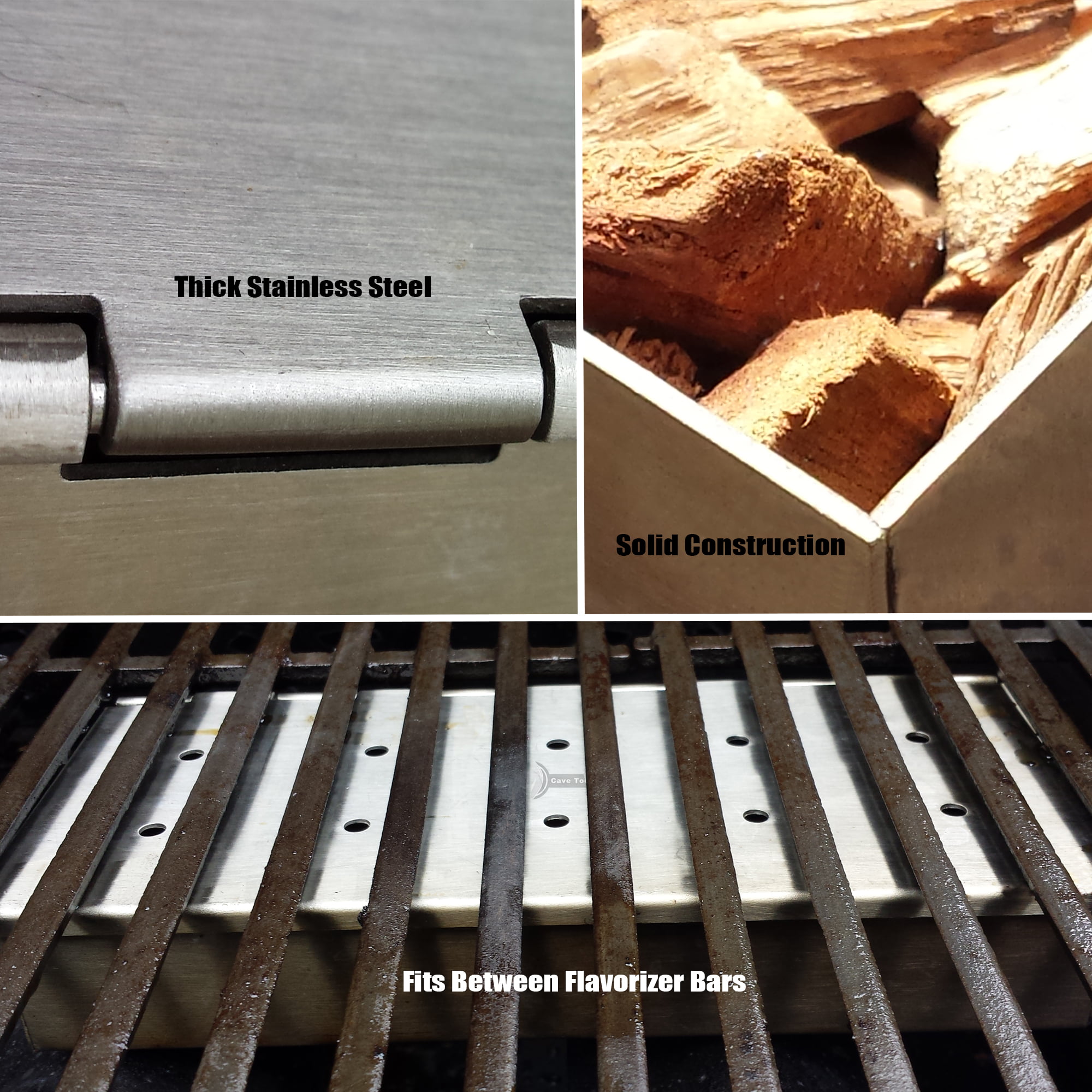 Cave Tools Smoker Box for BBQ Grill Wood Chips - Stainless Steel - Compact size, Silver