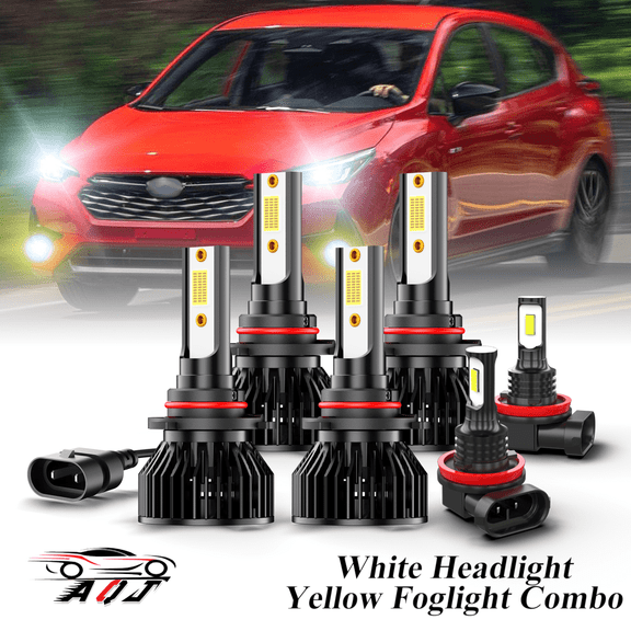 Fit for Subaru Impreza 2008-2014 LED Headlight Combo 6 Pack, 6,000K White 10,000LM Super Bright Headlight   3500K Amber Yellow Foglight Bulb Set, Premium LED Lamp Upgrade Set