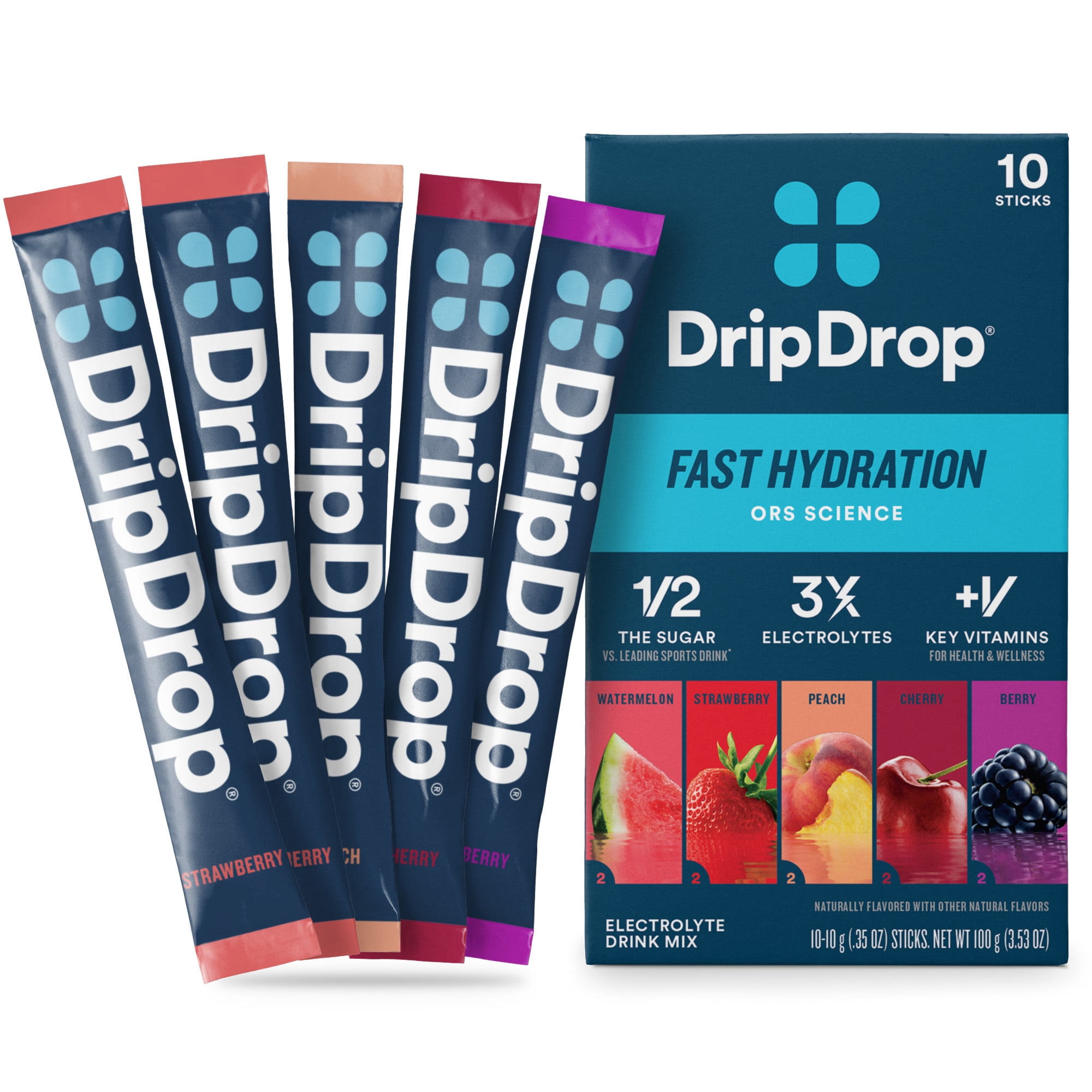 DripDrop Classic Fast Hydration - Sampler Variety Electrolyte Powder Drink Mix, 10 Count