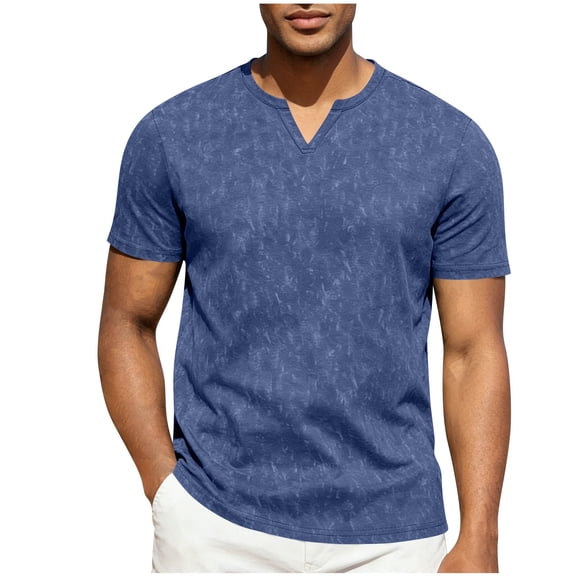 Ohufall Men's T-shirts Pullover Short Sleeve Loose T-Shirt V-neck Solid Color Casual Tshirts
