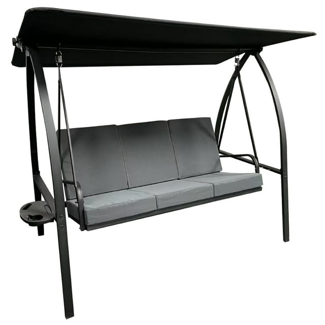 F. Corriveau International - Balançoire de Luxe 3 Places avec Coussins et Table d'Appoint, Gris