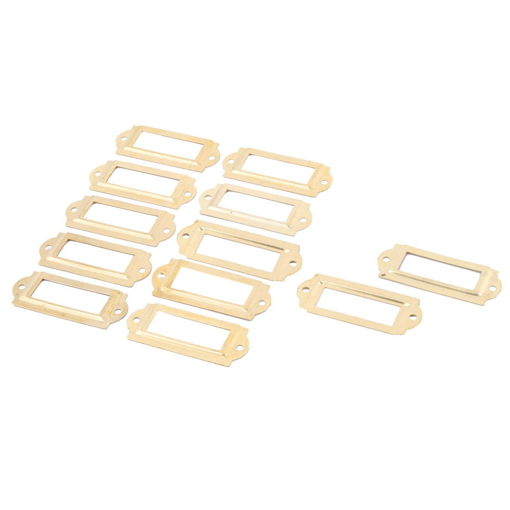 Home Metal Drawer Box Case Label Card Holders Gold Tone 60 x 24mm 12 Pcs