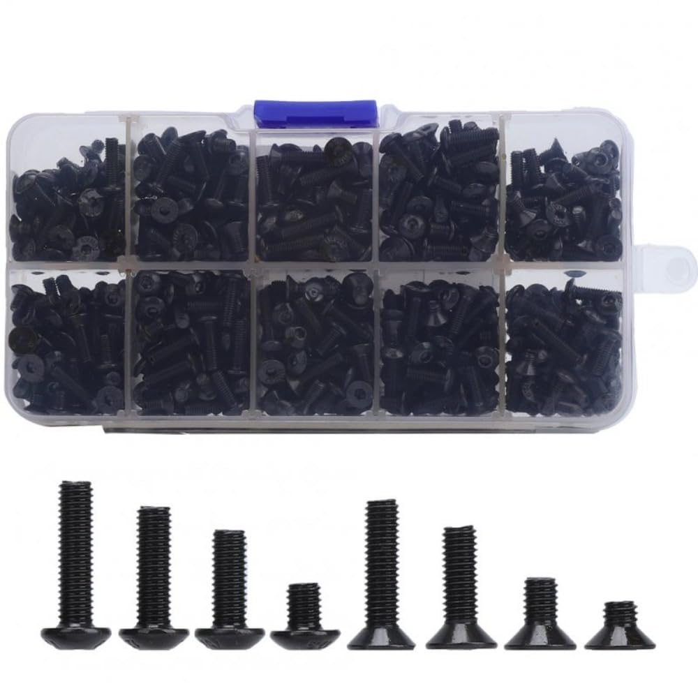 720pcs M3 Hex Screw Assorted Kit 4mm 6mm 8mm 10mm 12mm High-strength Button Head Flat Head Screw Combination Set
