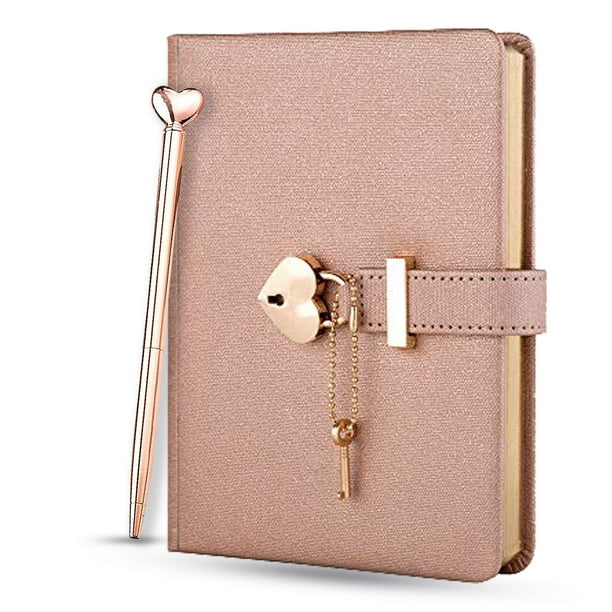 Poshieca Heart Shaped Lock Diary with Key PU Leather Cover Journal Personal Organizers Secret