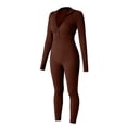 thumbnail image 6 of Women's Textured Yoga Bodysuit, Long Sleeve Zipper Front Yoga Suit with Waist Cinching Design, Sculpting Tight Bodysuit for Yoga, Workout, Gym and Casual Athleisure Wear Coffee, 6 of 7